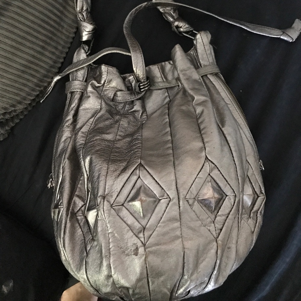 Silver handbag (brand unknown)